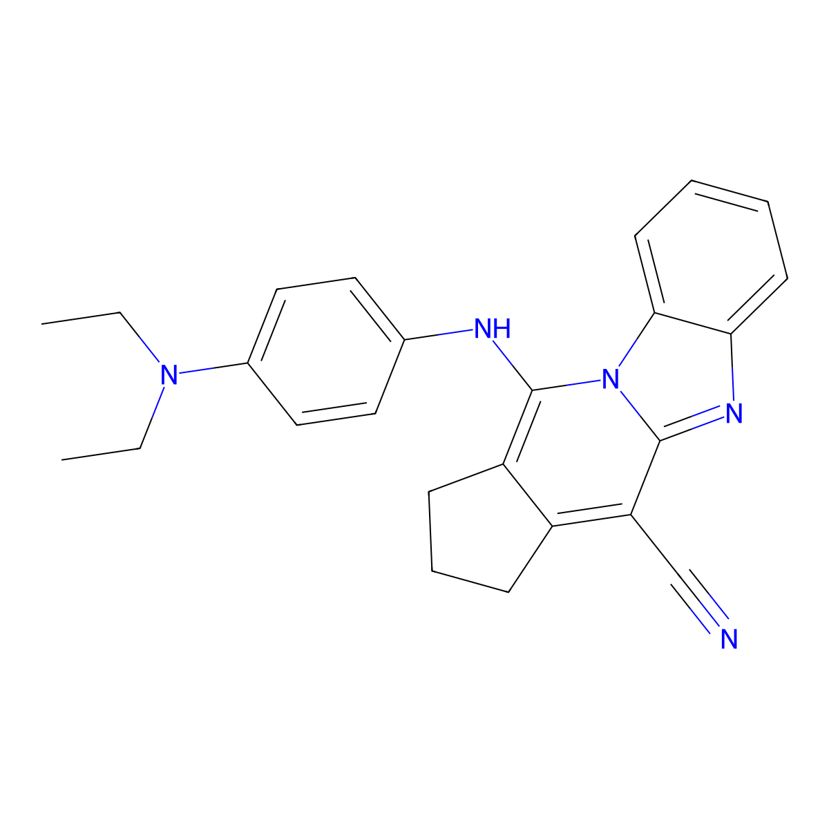 11-((4-(diethylamino)phenyl)amino)-2,3-dihydro-1H-benzo[4,5]imidazo[1,2-a]cyclopenta[d]pyridine-4-carbonitrile molecular structure, CAS 307343-18-6