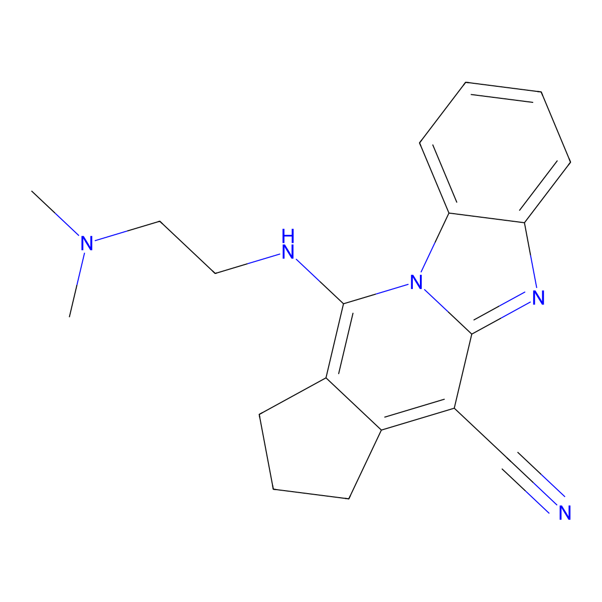 11-((2-(dimethylamino)ethyl)amino)-2,3-dihydro-1H-benzo[4,5]imidazo[1,2-a]cyclopenta[d]pyridine-4-carbonitrile molecular structure, CAS 307343-21-1