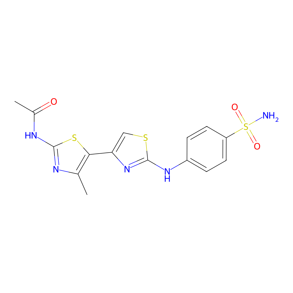 N-[4-methyl-5-[2-(4-sulfamoylanilino)-1,3-thiazol-4-yl]-1,3-thiazol-2-yl]acetamide molecular structure, CAS 307343-36-8