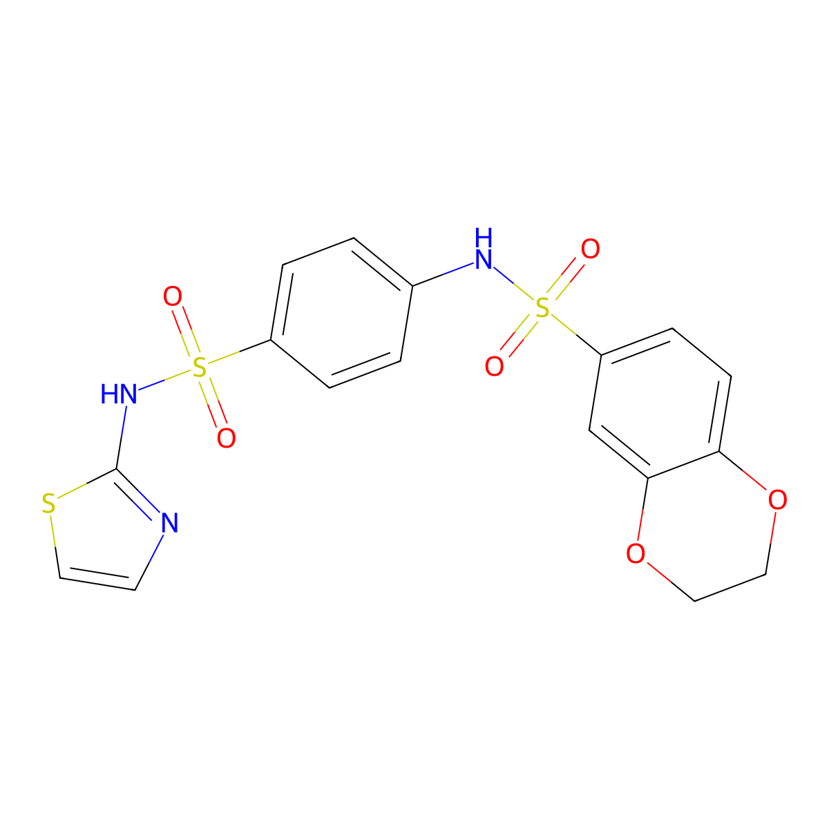 N-[4-(1,3-thiazol-2-ylsulfamoyl)phenyl]-2,3-dihydro-1,4-benzodioxine-6-sulfonamide molecular structure, CAS 307343-73-3