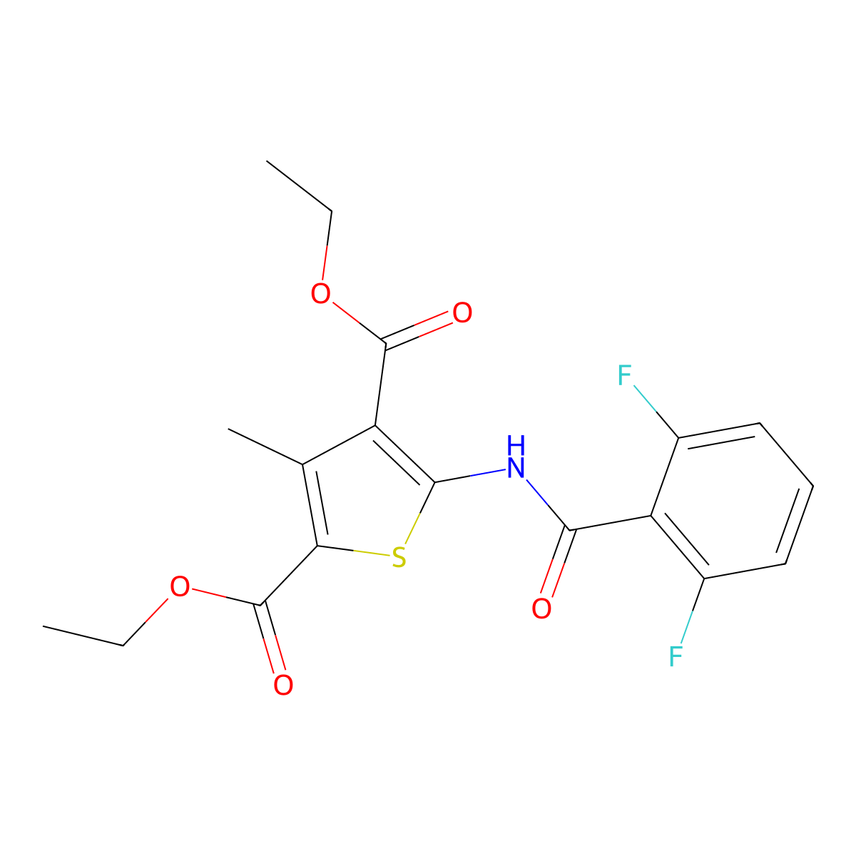 Diethyl 5-(2,6-difluorobenzamido)-3-methylthiophene-2,4-dicarboxylate molecular structure, CAS 307343-80-2