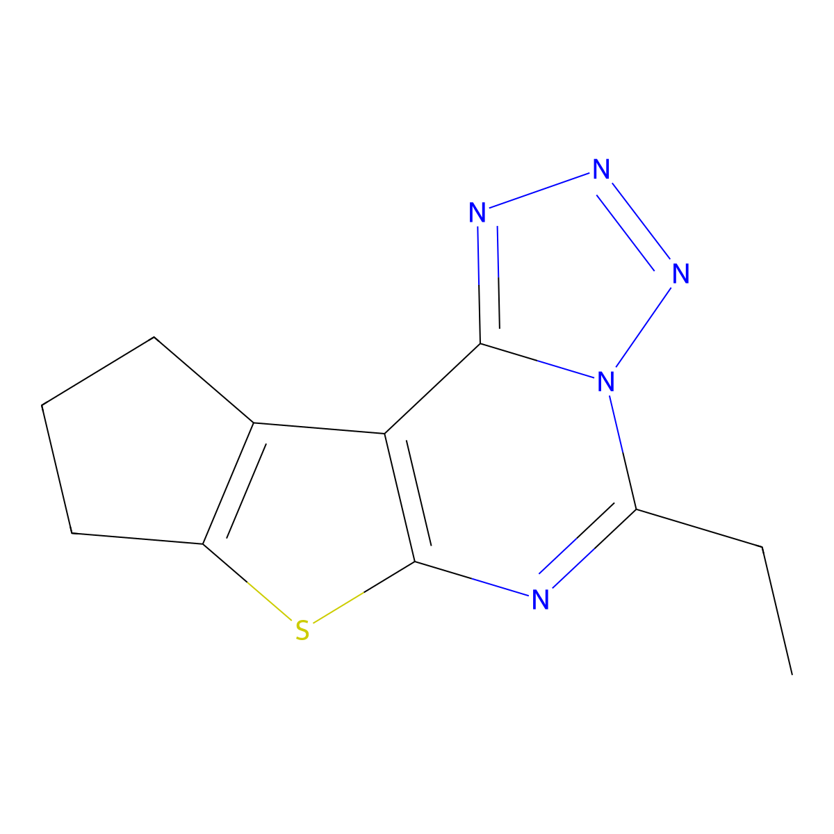 5-ethyl-9,10-dihydro-8H-cyclopenta[4,5]thieno[3,2-e]tetrazolo[1,5-c]pyrimidine molecular structure, CAS 307344-02-1
