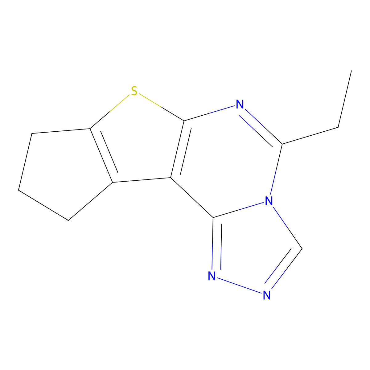 5-ethyl-9,10-dihydro-8H-cyclopenta[4,5]thieno[3,2-e][1,2,4]triazolo[4,3-c]pyrimidine molecular structure, CAS 307344-03-2