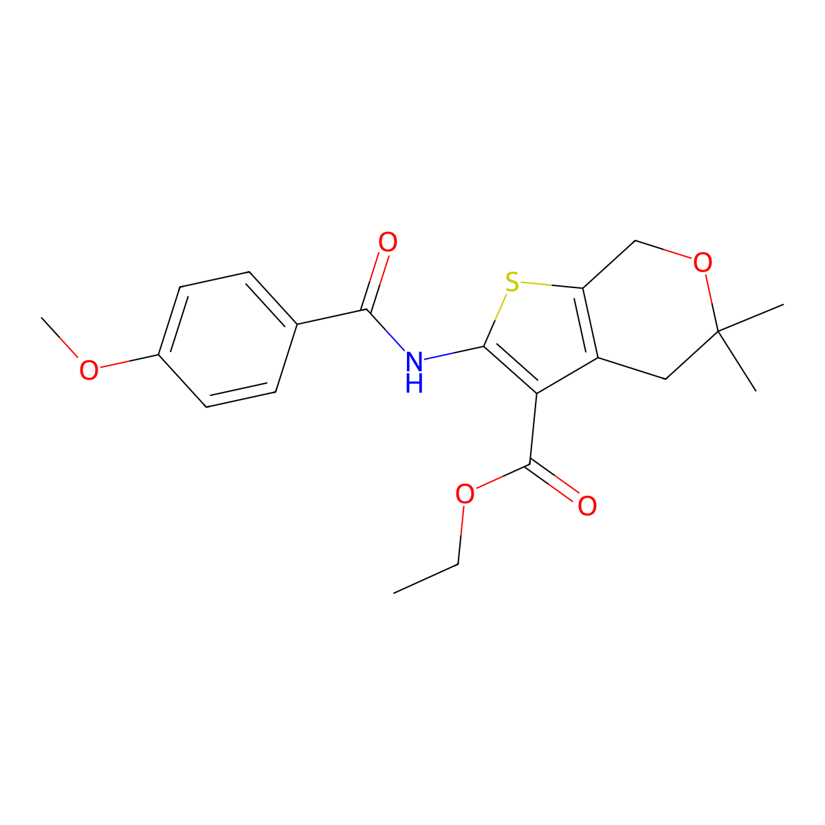 Ethyl 2-[(4-methoxybenzoyl)amino]-5,5-dimethyl-4,7-dihydrothieno[2,3-c]pyran-3-carboxylate molecular structure, CAS 307344-14-5
