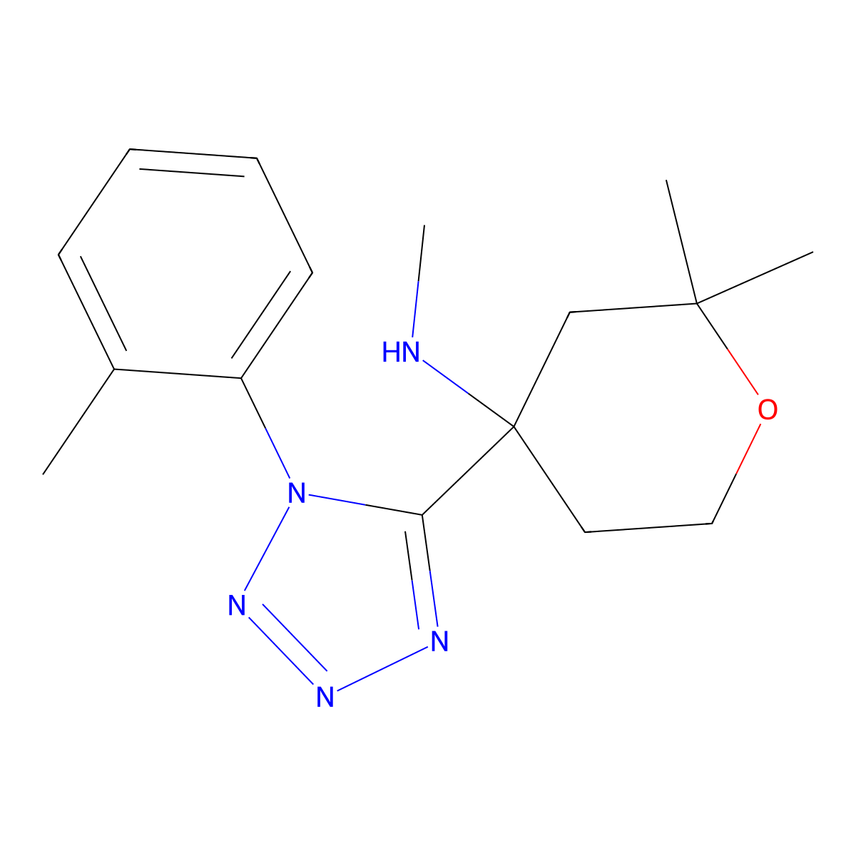 N,2,2-trimethyl-4-[1-(2-methylphenyl)tetrazol-5-yl]oxan-4-amine molecular structure, CAS 307344-28-1