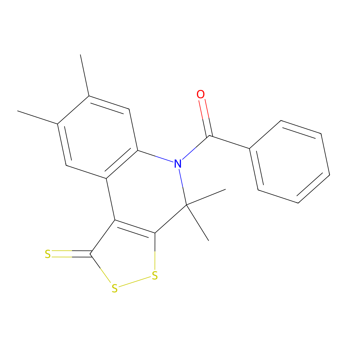 Phenyl-(4,4,7,8-tetramethyl-1-sulfanylidenedithiolo[3,4-c]quinolin-5-yl)methanone molecular structure, CAS 307344-29-2