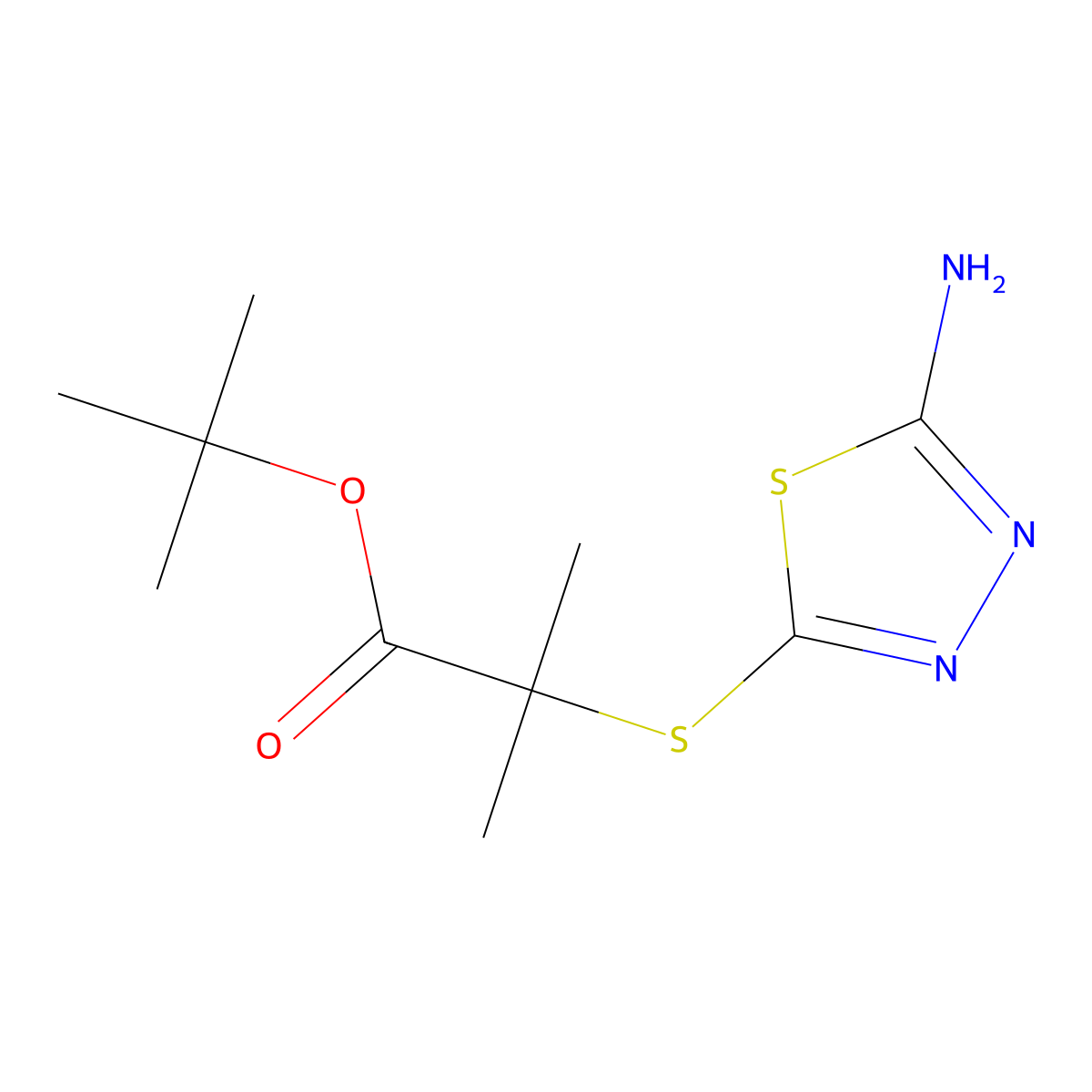 Tert-butyl 2-[(5-amino-1,3,4-thiadiazol-2-yl)thio]-2-methylpropanoate molecular structure, CAS 307352-75-6