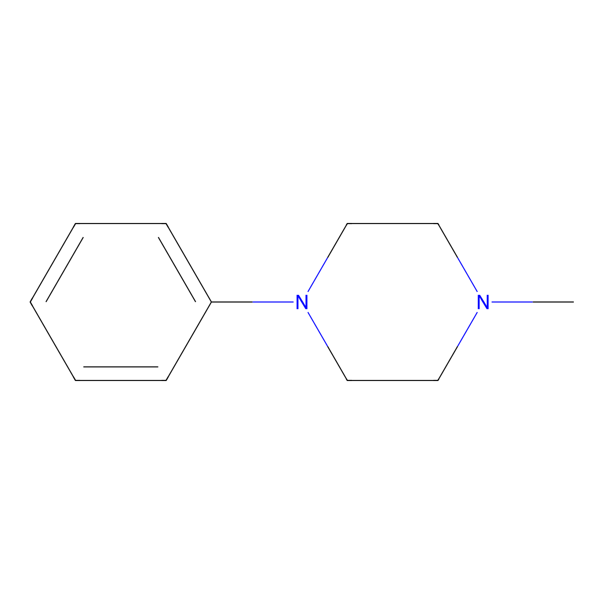 Piperazine, 1-methyl-4-phenyl- molecular structure, CAS 3074-43-9
