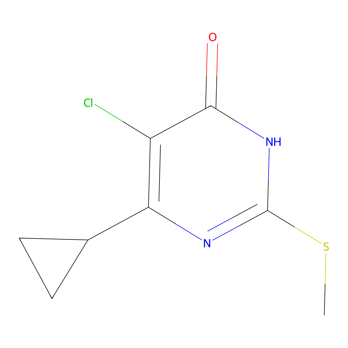 5-Chloro-6-cyclopropyl-2-(methylsulfanyl)-3,4-dihydropyrimidin-4-one molecular structure, CAS 3074559-76-2