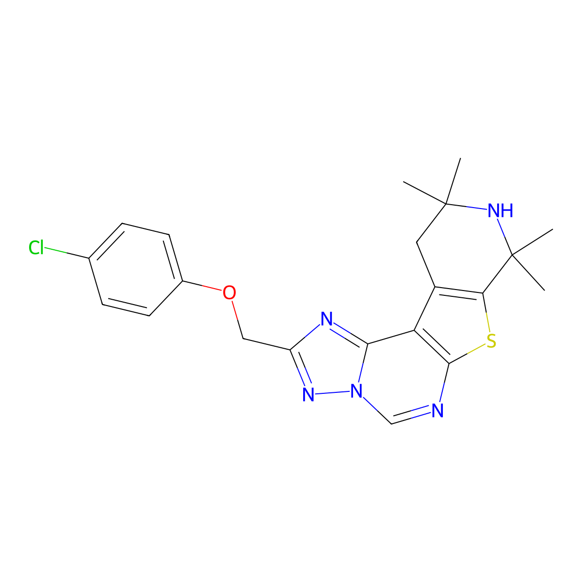 2-[(4-Chlorophenoxy)methyl]-8,8,10,10-tetramethyl-8,9,10,11-tetrahydropyrido[4',3':4,5]thieno[3,2-e][1,2,4]triazolo[1,5-c]pyrimidine molecular structure, CAS 307495-20-1