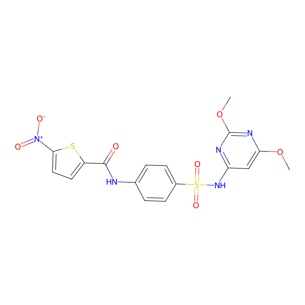 N-{4-[(2,6-dimethoxypyrimidin-4-yl)sulfamoyl]phenyl}-5-nitrothiophene-2-carboxamide molecular structure, CAS 307505-10-8
