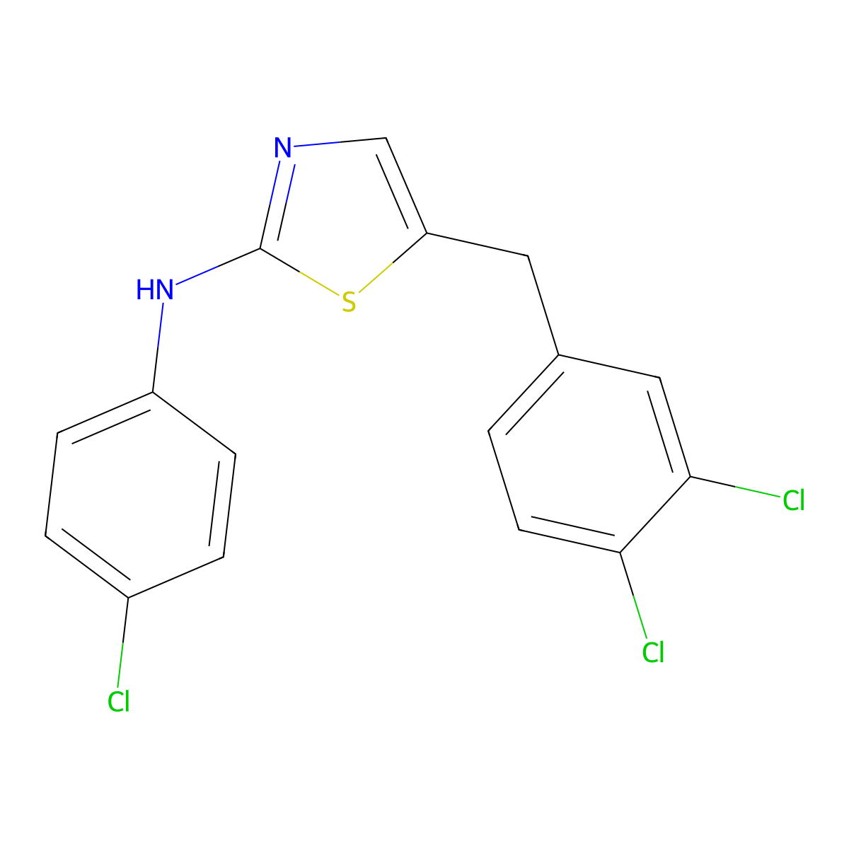 N-(4-chlorophenyl)-5-(3,4-dichlorobenzyl)-1,3-thiazol-2-amine molecular structure, CAS 307505-95-9