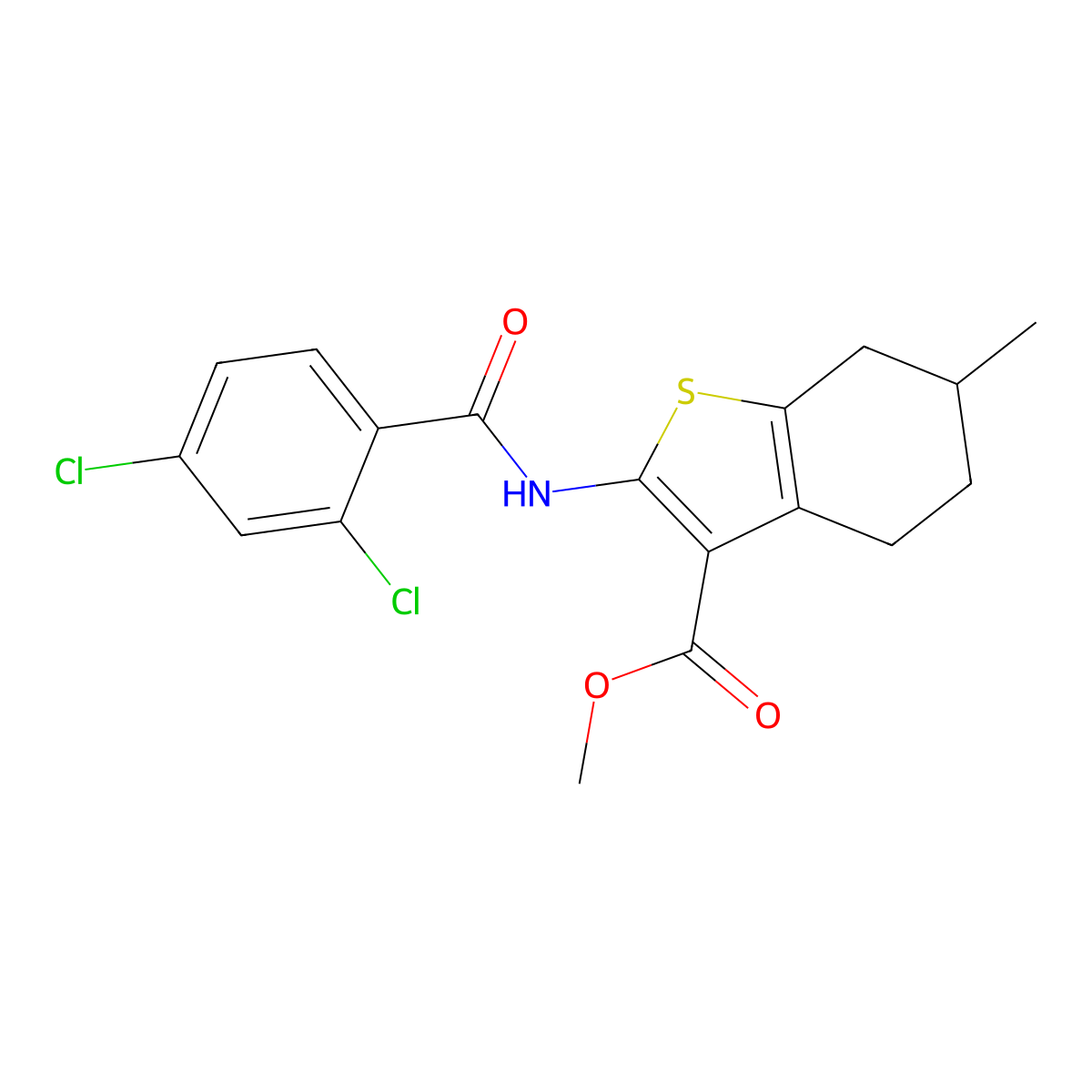 Methyl 2-[(2,4-dichlorobenzoyl)amino]-6-methyl-4,5,6,7-tetrahydro-1-benzothiophene-3-carboxylate molecular structure, CAS 307506-23-6