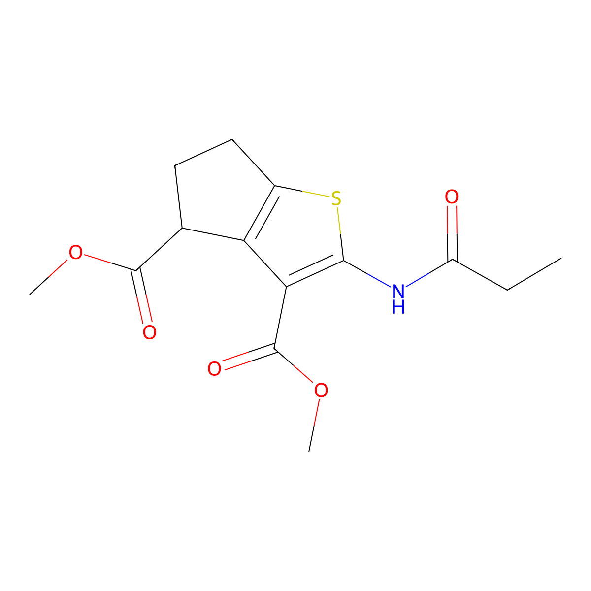 dimethyl 2-(propanoylamino)-5,6-dihydro-4H-cyclopenta[b]thiophene-3,4-dicarboxylate molecular structure, CAS 307506-25-8