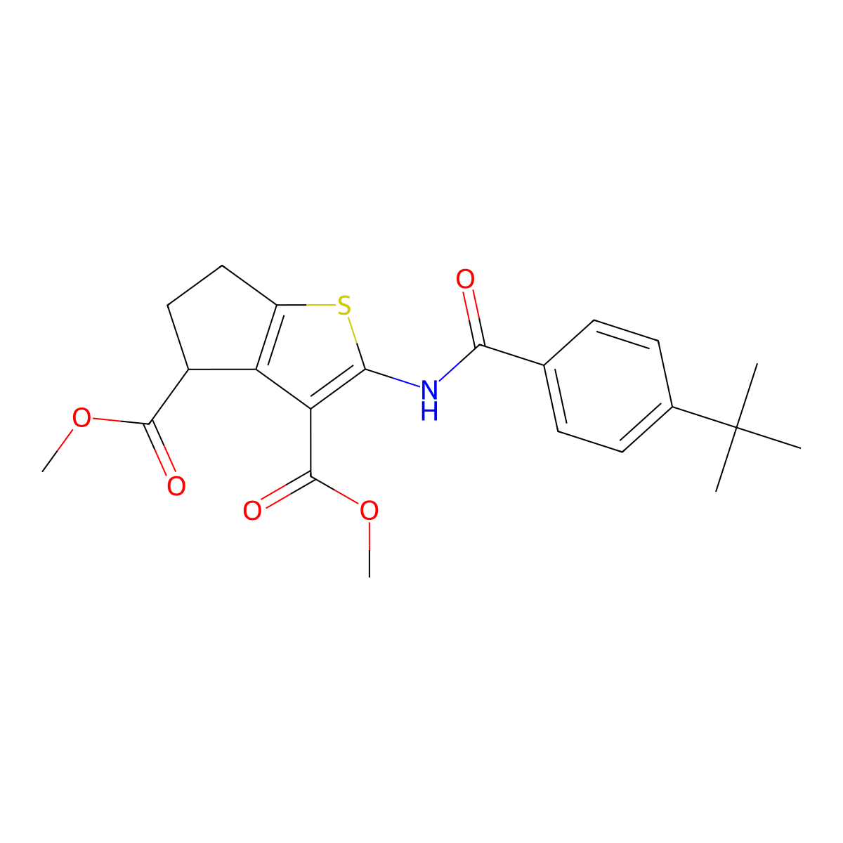 dimethyl 2-[(4-tert-butylbenzoyl)amino]-5,6-dihydro-4H-cyclopenta[b]thiophene-3,4-dicarboxylate molecular structure, CAS 307506-27-0