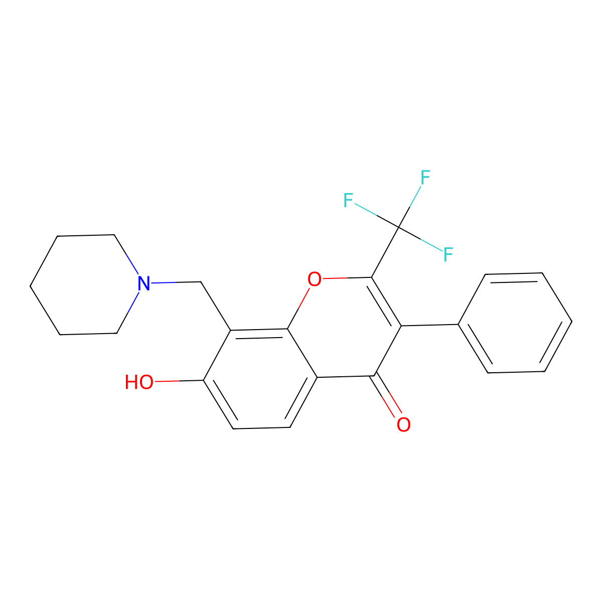 7-hydroxy-3-phenyl-8-(1-piperidinylmethyl)-2-(trifluoromethyl)-4H-chromen-4-one molecular structure, CAS 307507-26-2