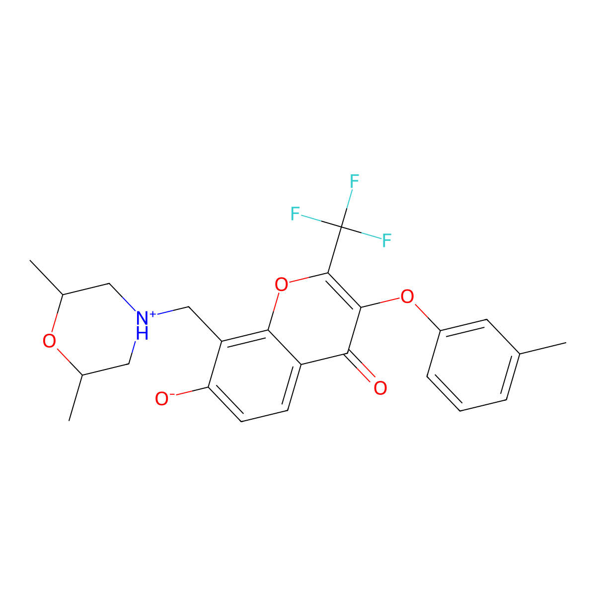 8-[(2,6-dimethylmorpholin-4-yl)methyl]-7-hydroxy-3-(3-methylphenoxy)-2-(trifluoromethyl)-4H-chromen-4-one molecular structure, CAS 307507-83-1