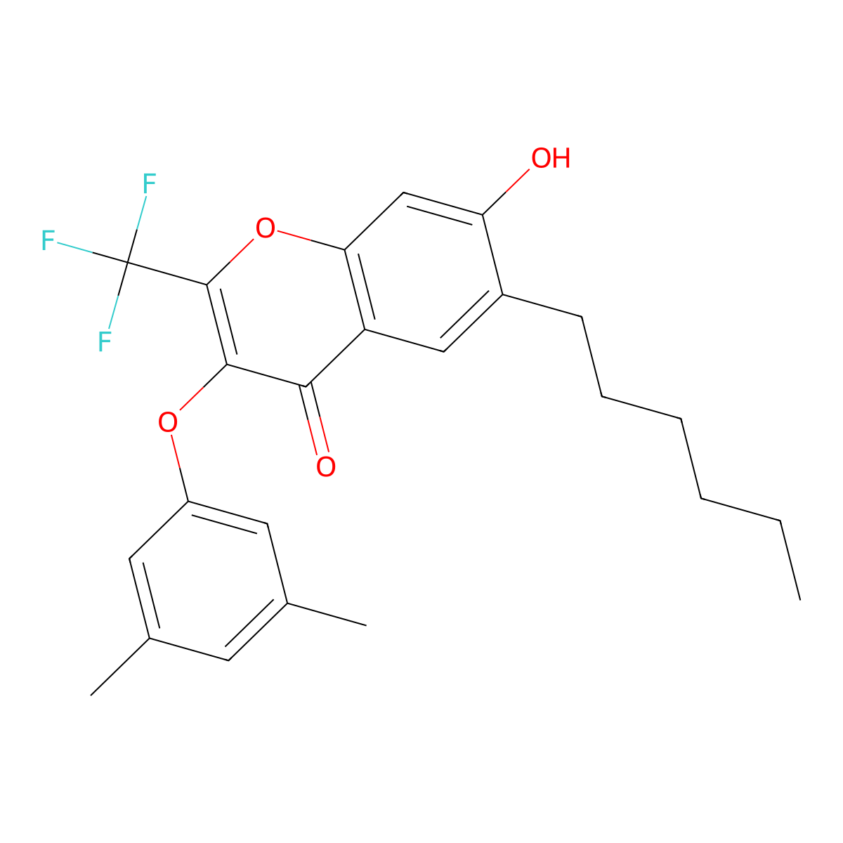 3-(3,5-Dimethylphenoxy)-6-hexyl-7-hydroxy-2-(trifluoromethyl)chromen-4-one molecular structure, CAS 307507-88-6