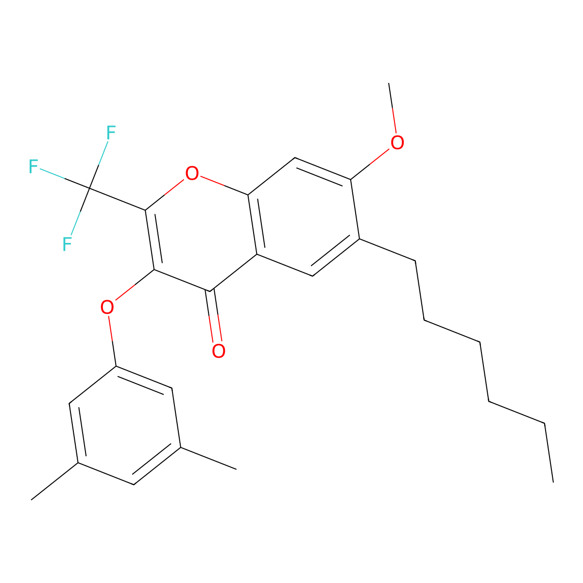 3-(3,5-Dimethylphenoxy)-6-hexyl-7-methoxy-2-(trifluoromethyl)chromen-4-one molecular structure, CAS 307507-89-7