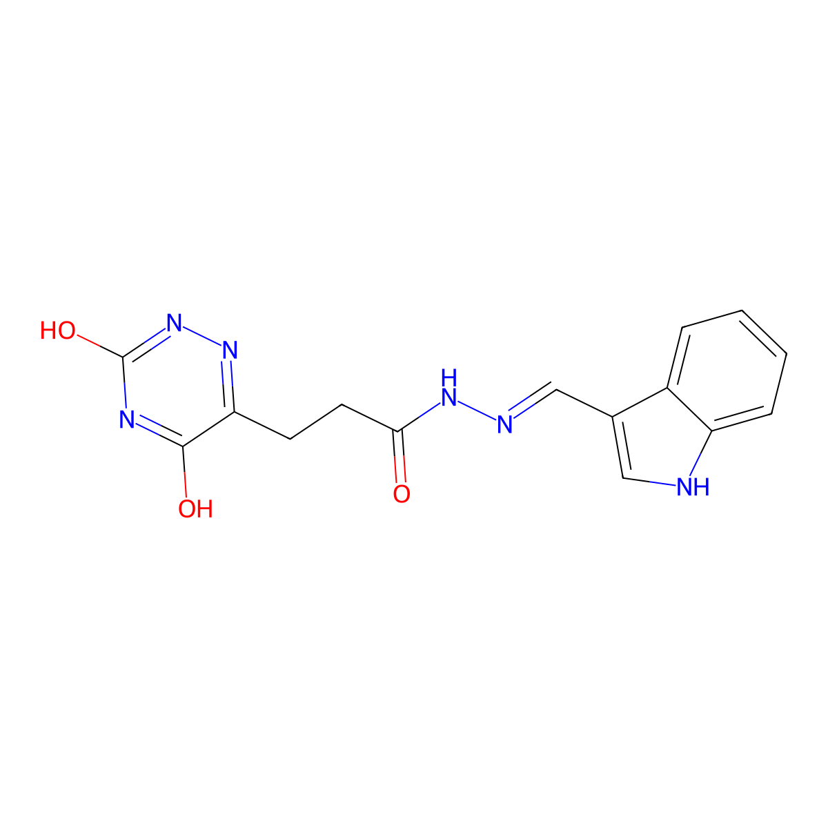 N'-((1H-Indol-3-yl)methylene)-3-(5-hydroxy-3-oxo-3,4-dihydro-1,2,4-triazin-6-yl)propanehydrazide molecular structure, CAS 307508-76-5
