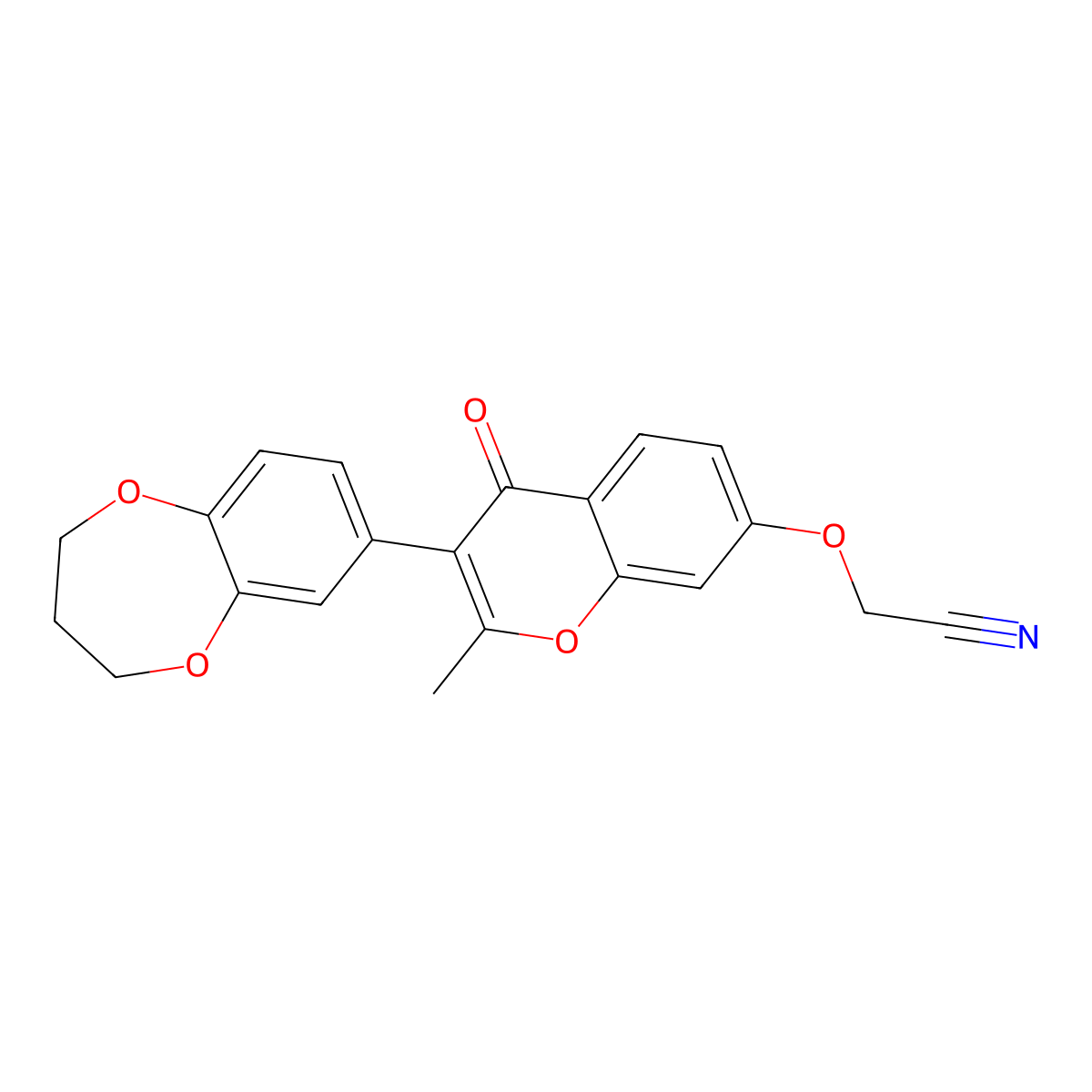 2-((3-(3,4-dihydro-2H-benzo[b][1,4]dioxepin-7-yl)-2-methyl-4-oxo-4H-chromen-7-yl)oxy)acetonitrile molecular structure, CAS 307509-04-2