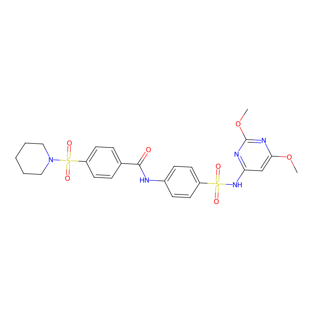 N-[4-[(2,6-dimethoxypyrimidin-4-yl)sulfamoyl]phenyl]-4-piperidin-1-ylsulfonylbenzamide molecular structure, CAS 307509-20-2