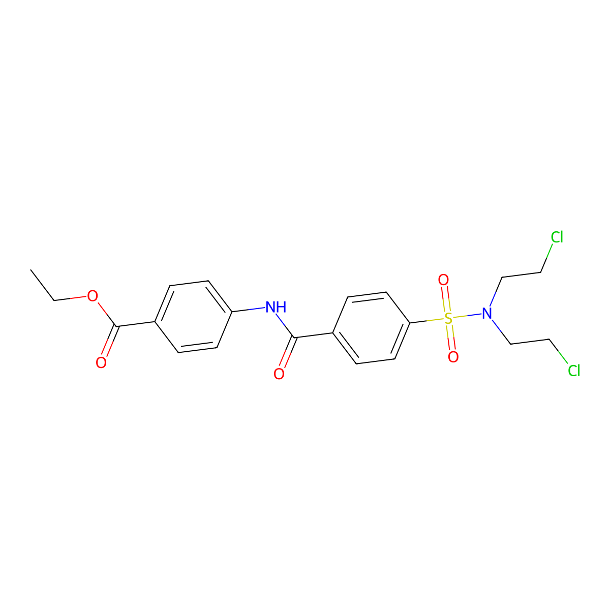 Ethyl 4-{4-[bis(2-chloroethyl)sulfamoyl]benzamido}benzoate molecular structure, CAS 307510-43-6