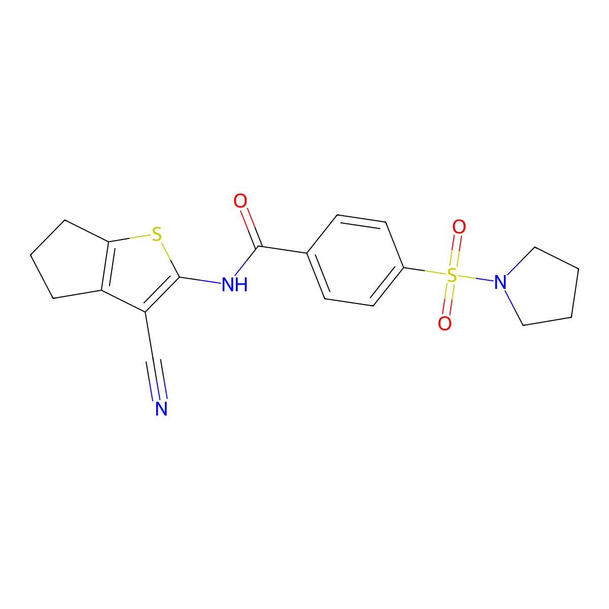 N-{3-Cyano-4H,5H,6H-cyclopenta[B]thiophen-2-YL}-4-(pyrrolidine-1-sulfonyl)benzamide molecular structure, CAS 307510-46-9