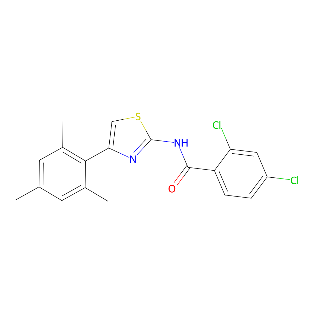 2,4-dichloro-N-(4-mesitylthiazol-2-yl)benzamide molecular structure, CAS 307510-52-7