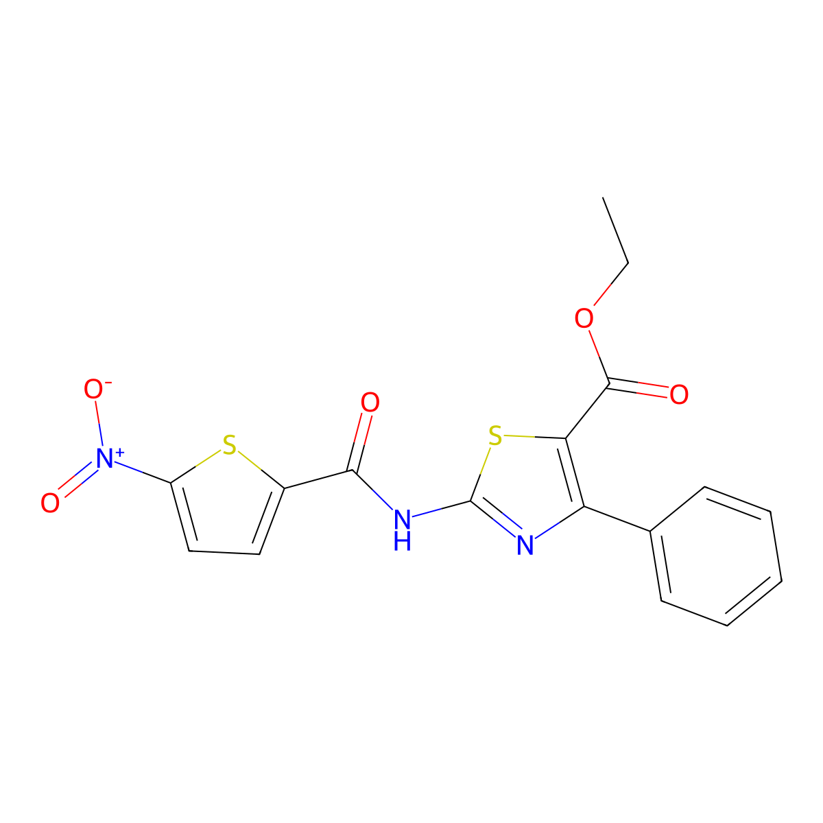 Ethyl 2-(5-nitrothiophene-2-carboxamido)-4-phenylthiazole-5-carboxylate molecular structure, CAS 307510-60-7