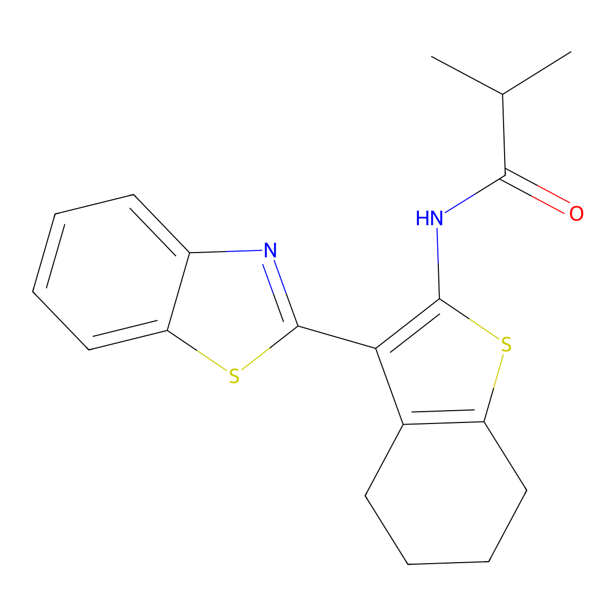 N-[3-(1,3-benzothiazol-2-yl)-4,5,6,7-tetrahydro-1-benzothiophen-2-yl]-2-methylpropanamide molecular structure, CAS 307510-65-2