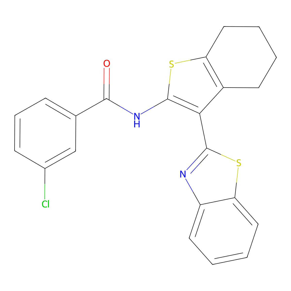 N-[3-(1,3-benzothiazol-2-yl)-4,5,6,7-tetrahydro-1-benzothiophen-2-yl]-3-chlorobenzamide molecular structure, CAS 307510-67-4