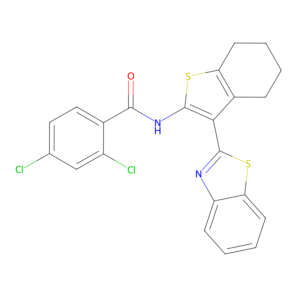N-[3-(1,3-benzothiazol-2-yl)-4,5,6,7-tetrahydro-1-benzothiophen-2-yl]-2,4-dichlorobenzamide molecular structure, CAS 307510-75-4