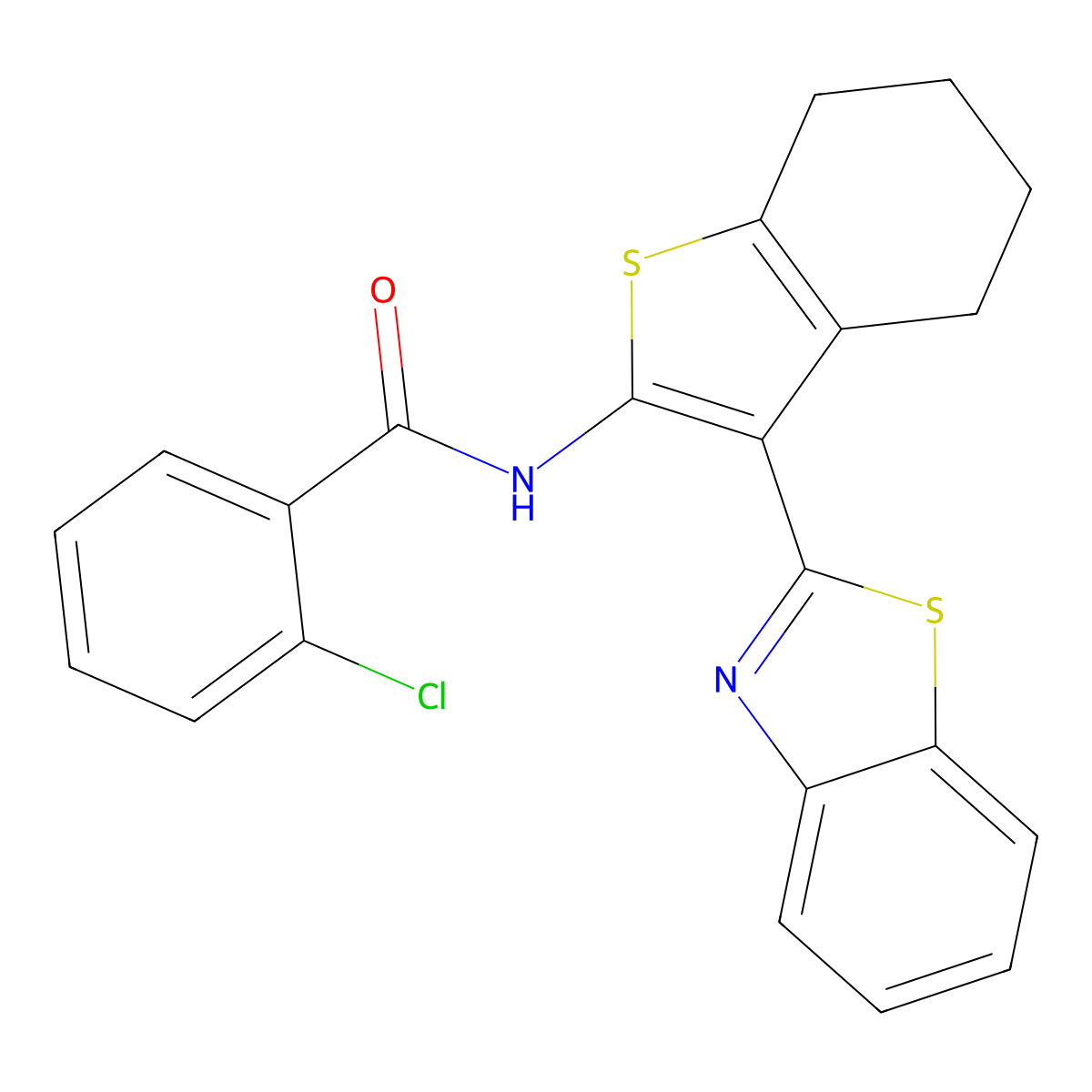 N-[3-(1,3-benzothiazol-2-yl)-4,5,6,7-tetrahydro-1-benzothiophen-2-yl]-2-chlorobenzamide molecular structure, CAS 307510-81-2