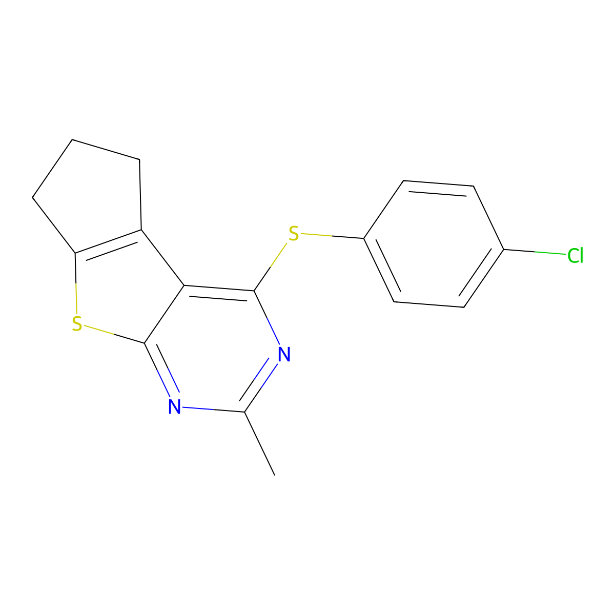 4-((4-CL-Phenyl)thio)-2-ME-6,7-dihydro-5H-cyclopenta(4,5)thieno(2,3-D)pyrimidine molecular structure, CAS 307511-31-5