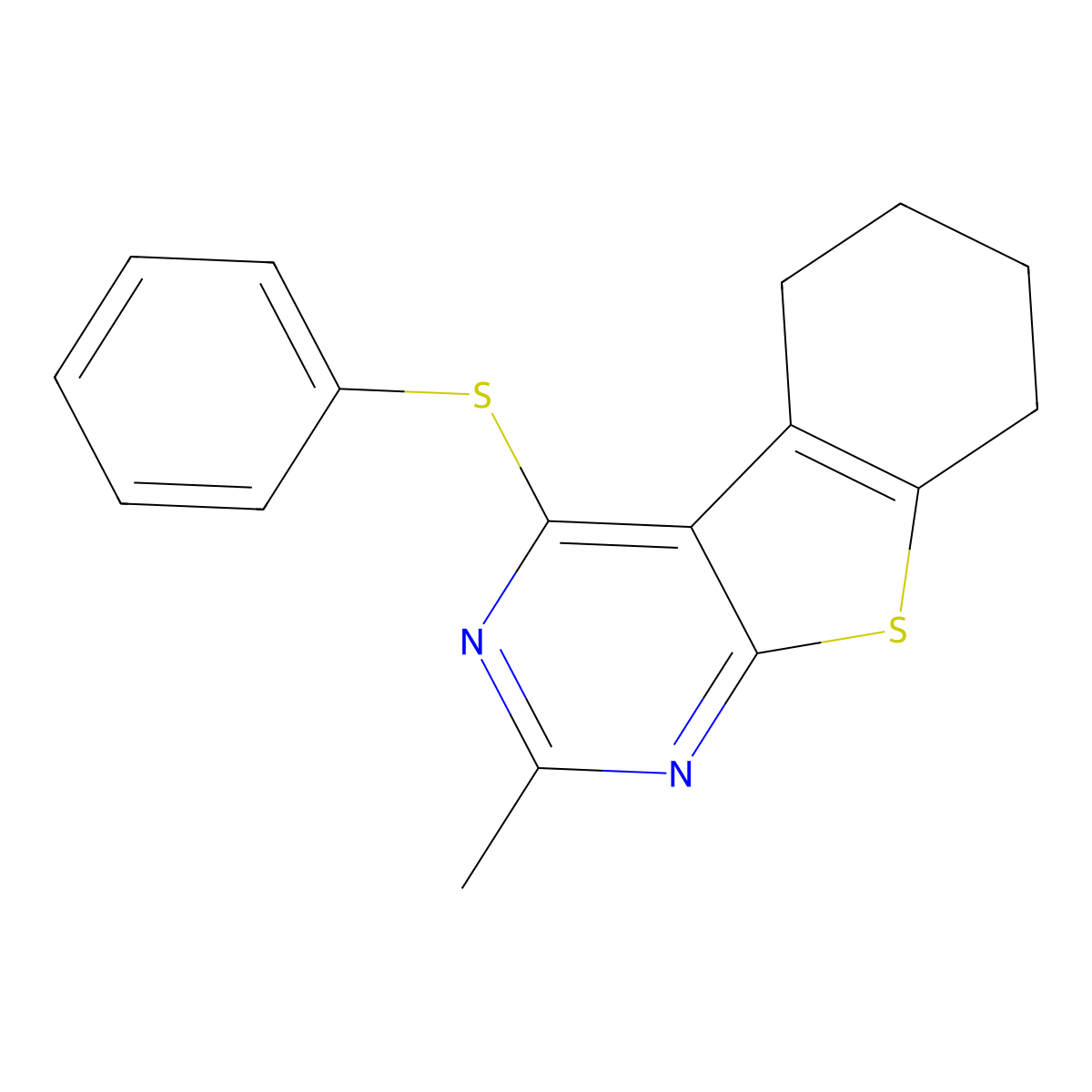 2-Methyl-4-(phenylsulfanyl)-5,6,7,8-tetrahydro[1]benzothieno[2,3-d]pyrimidine molecular structure, CAS 307511-32-6