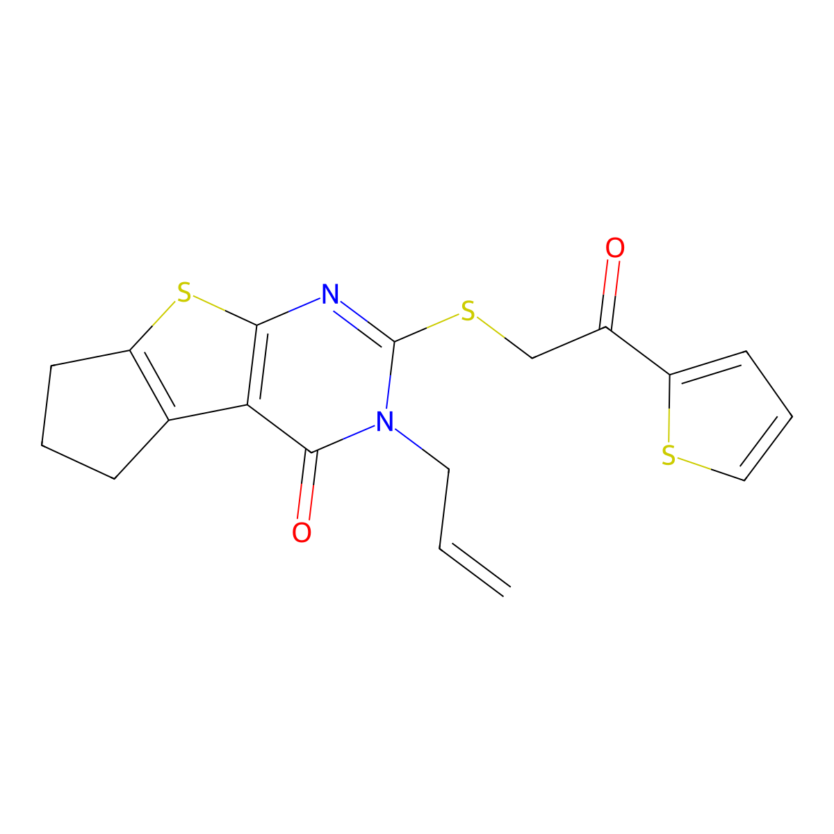 3-allyl-2-{[2-oxo-2-(2-thienyl)ethyl]sulfanyl}-3,5,6,7-tetrahydro-4H-cyclopenta[4,5]thieno[2,3-d]pyrimidin-4-one molecular structure, CAS 307511-45-1