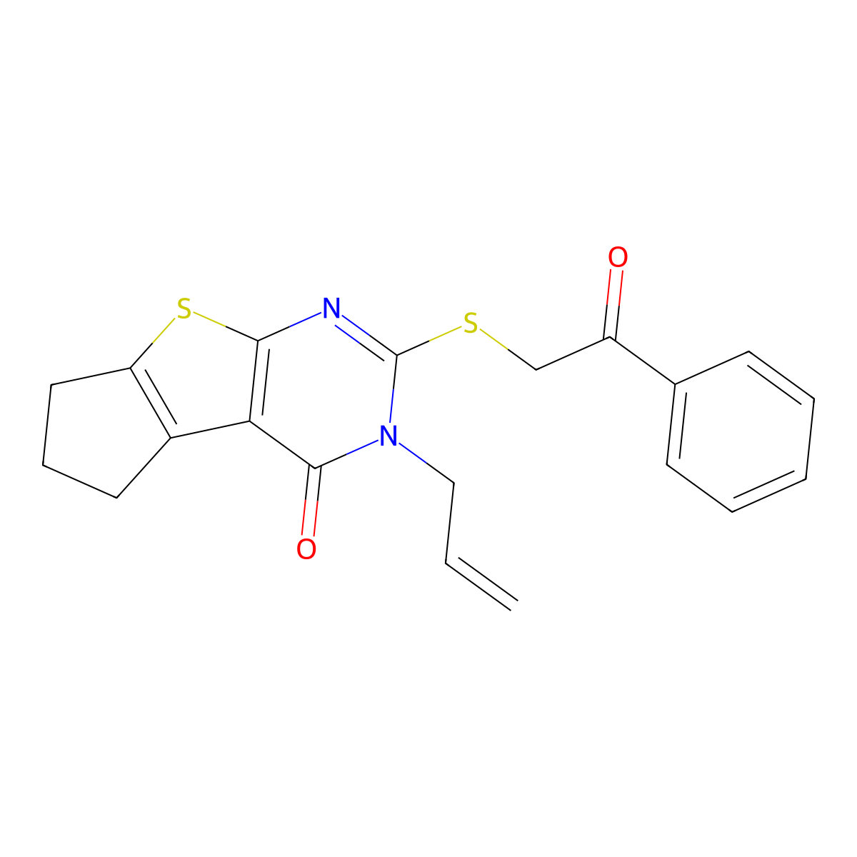3-Allyl-2-[(2-oxo-2-phenylethyl)sulfanyl]-3,5,6,7-tetrahydro-4H-cyclopenta[4,5]thieno[2,3-D]pyrimidin-4-one molecular structure, CAS 307511-46-2