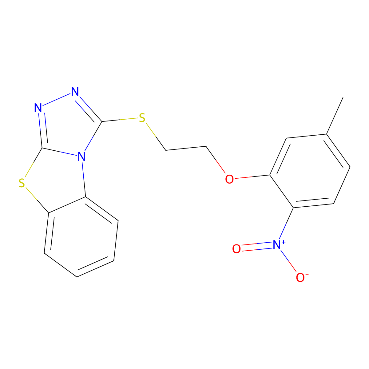 3-{[2-(5-Methyl-2-nitrophenoxy)ethyl]sulfanyl}-7-thia-2,4,5-triazatricyclo[6.4.0.0^{2,6}]dodeca-1(8),3,5,9,11-pentaene molecular structure, CAS 307511-66-6