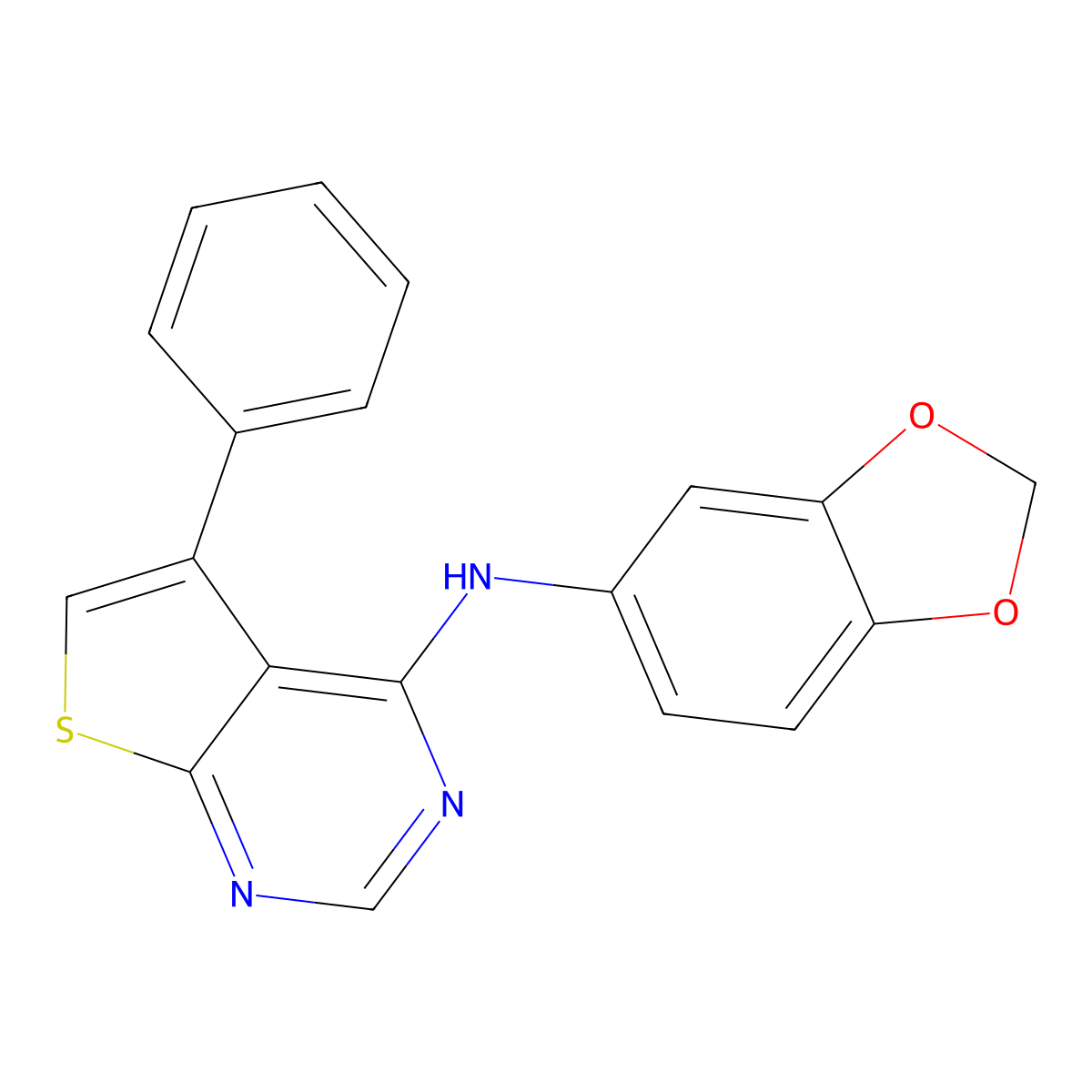 N-(1,3-benzodioxol-5-yl)-5-phenylthieno[2,3-d]pyrimidin-4-amine molecular structure, CAS 307511-82-6