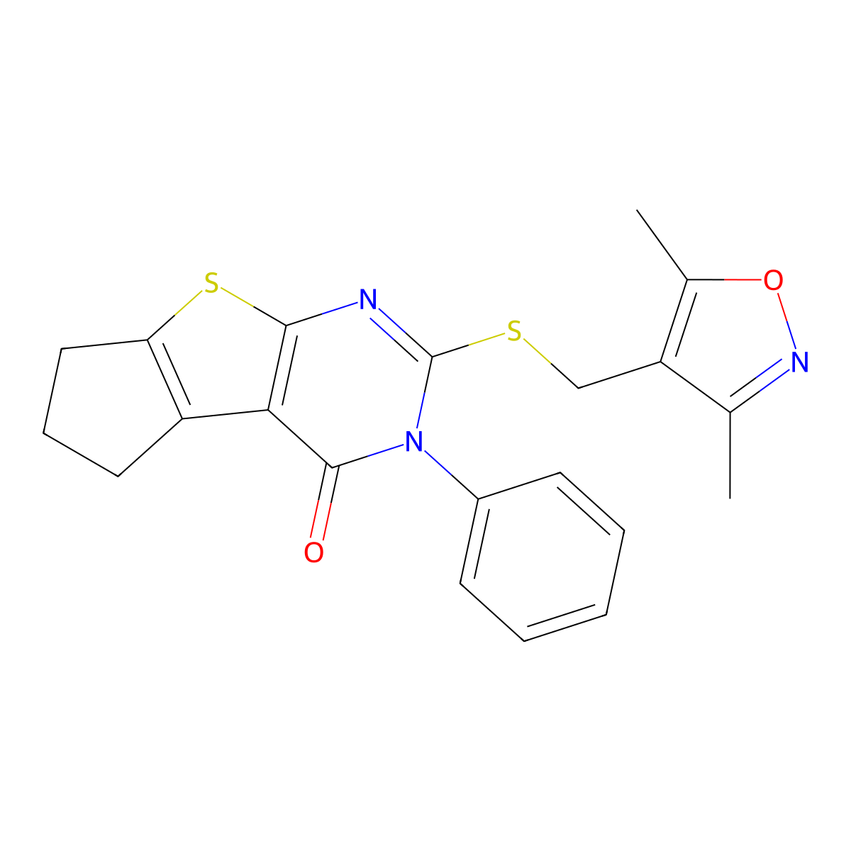10-{[(3,5-Dimethyl-1,2-oxazol-4-yl)methyl]sulfanyl}-11-phenyl-7-thia-9,11-diazatricyclo[6.4.0.0^{2,6}]dodeca-1(8),2(6),9-trien-12-one molecular structure, CAS 307511-86-0