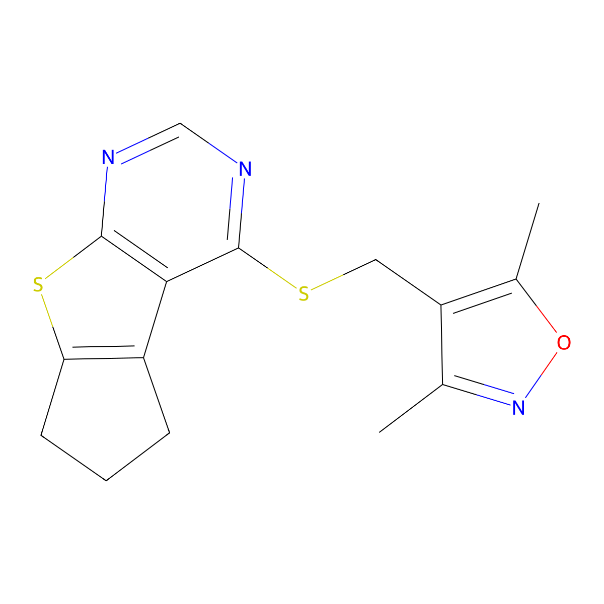 12-{[(3,5-Dimethyl-1,2-oxazol-4-yl)methyl]sulfanyl}-7-thia-9,11-diazatricyclo[6.4.0.0^{2,6}]dodeca-1(12),2(6),8,10-tetraene molecular structure, CAS 307511-87-1