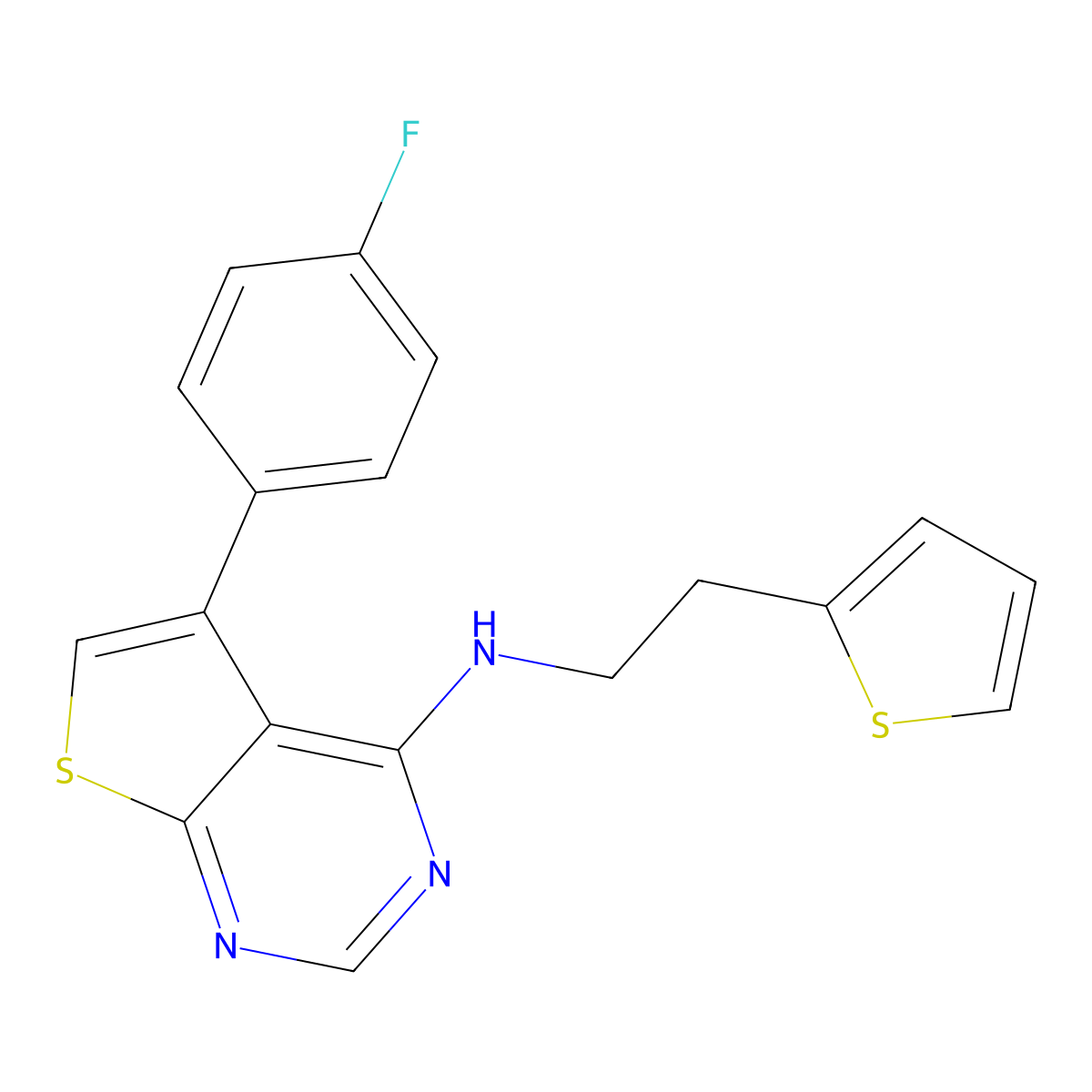 5-(4-fluorophenyl)-N-[2-(thiophen-2-yl)ethyl]thieno[2,3-d]pyrimidin-4-amine molecular structure, CAS 307511-93-9