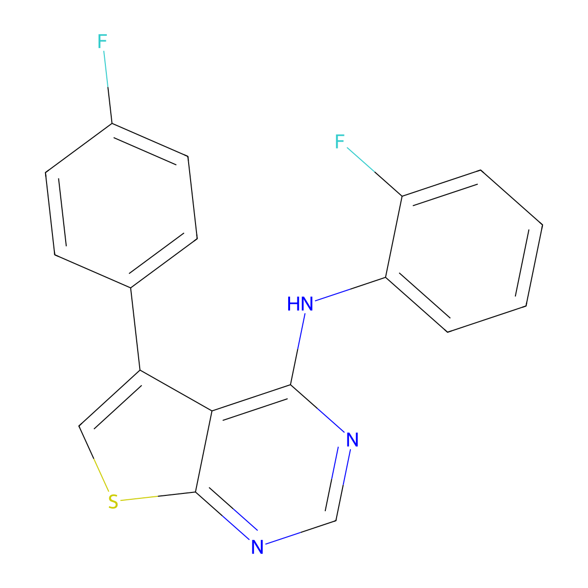 N-(2-fluorophenyl)-5-(4-fluorophenyl)thieno[2,3-d]pyrimidin-4-amine molecular structure, CAS 307511-94-0
