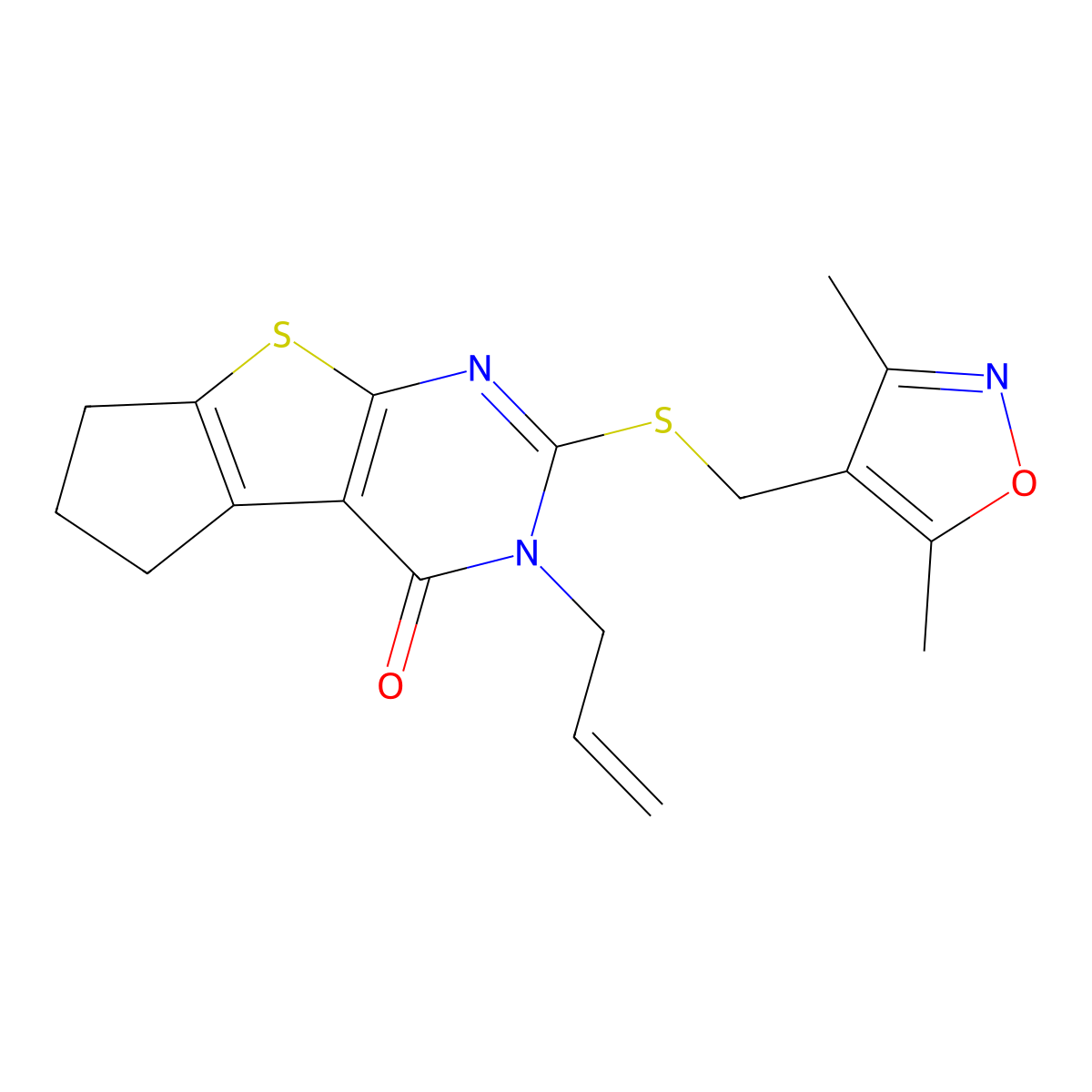 10-{[(3,5-Dimethyl-1,2-oxazol-4-yl)methyl]sulfanyl}-11-(prop-2-en-1-yl)-7-thia-9,11-diazatricyclo[6.4.0.0^{2,6}]dodeca-1(8),2(6),9-trien-12-one molecular structure, CAS 307511-97-3