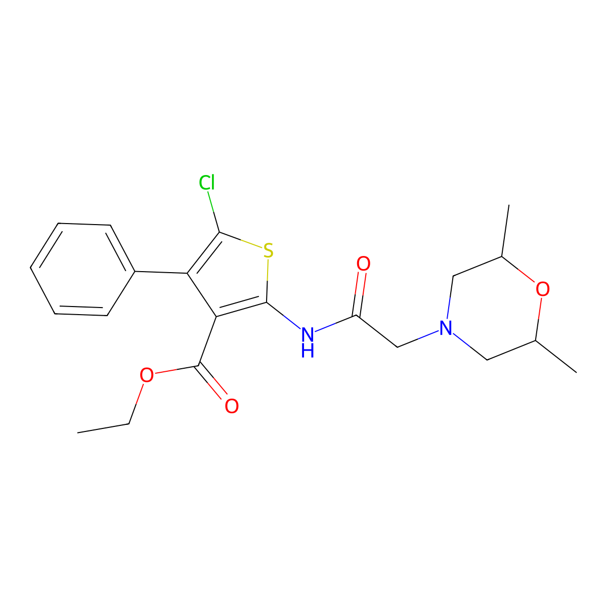 Ethyl 5-chloro-2-(2-(2,6-dimethylmorpholino)acetamido)-4-phenylthiophene-3-carboxylate molecular structure, CAS 307512-16-9