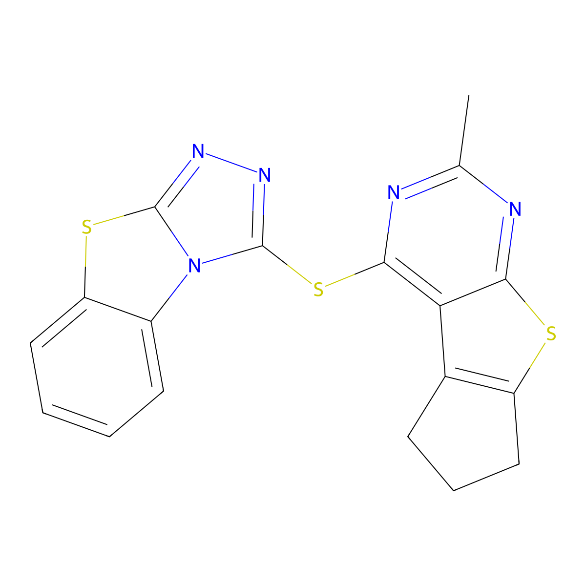 3-((2-methyl-6,7-dihydro-5H-cyclopenta[4,5]thieno[2,3-d]pyrimidin-4-yl)thio)benzo[4,5]thiazolo[2,3-c][1,2,4]triazole molecular structure, CAS 307512-18-1