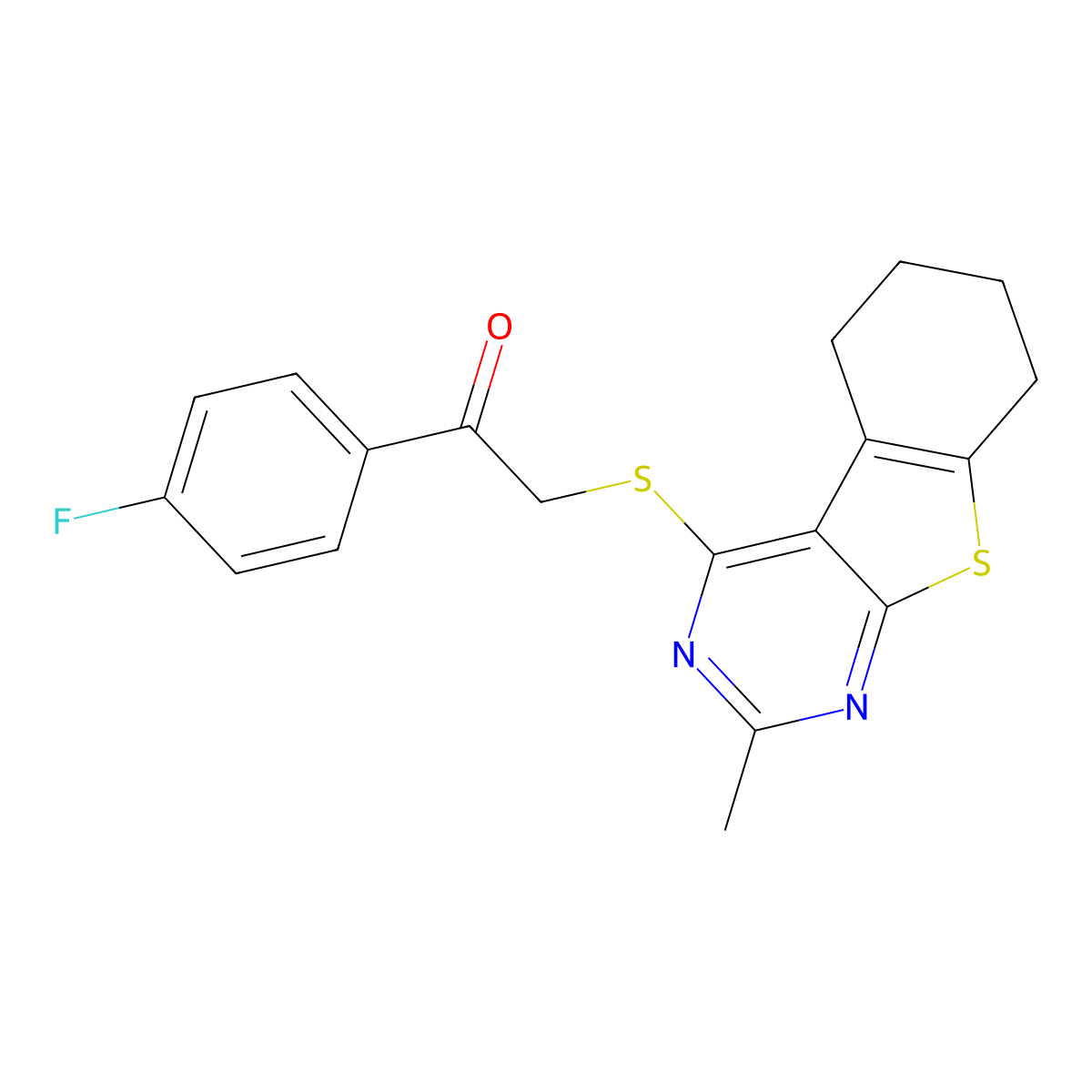 1-(4-Fluorophenyl)-2-[(2-methyl-5,6,7,8-tetrahydro[1]benzothieno[2,3-d]pyrimidin-4-yl)sulfanyl]ethanone molecular structure, CAS 307512-19-2