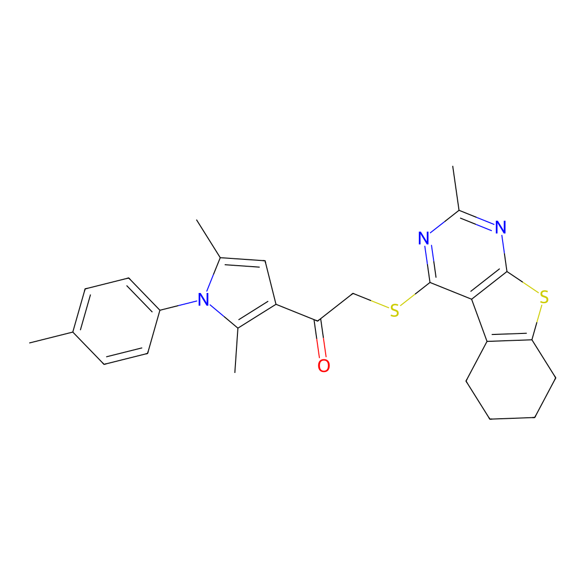 1-[2,5-dimethyl-1-(4-methylphenyl)-1H-pyrrol-3-yl]-2-({5-methyl-8-thia-4,6-diazatricyclo[7.4.0.0^{2,7}]trideca-1(9),2,4,6-tetraen-3-yl}sulfanyl)ethan-1-one molecular structure, CAS 307512-20-5