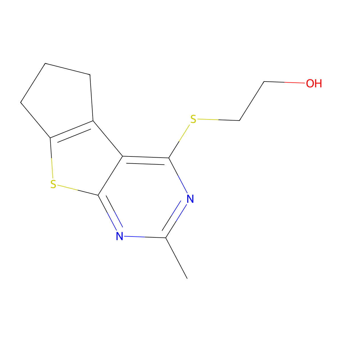 2-[(2-methyl-6,7-dihydro-5H-cyclopenta[4,5]thieno[2,3-d]pyrimidin-4-yl)sulfanyl]ethanol molecular structure, CAS 307512-31-8